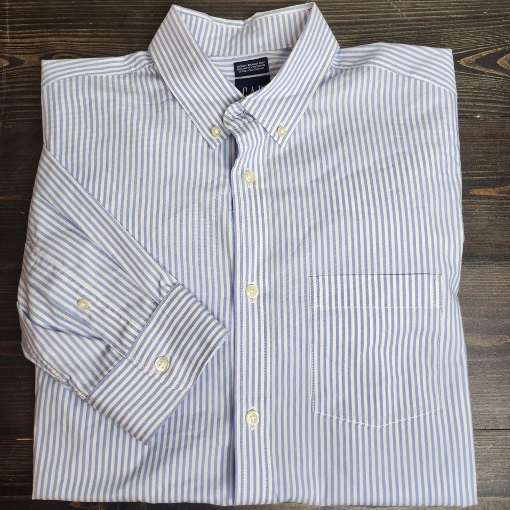 Gap Men's All-Day Poplin‎ Shirt in Classic Fit Large Blue/White Coolmax Ecomade